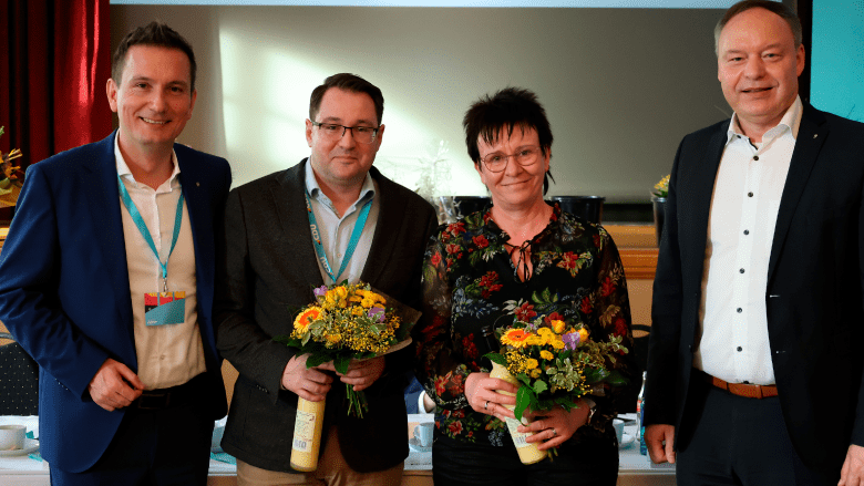 Der scheidende Kreisvorsitzende Michael Hayn mit den bisherigen Stellvertretern Grit Ebert und Christoph Schulze, die nicht erneut kandidierten.